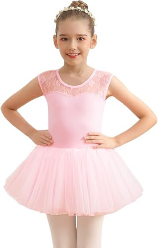 Mulnall Girls Ballet Lace Cap Sleeve Leotard Tank with Tutu Skirt for Dance Gymnastics (Toddler/Little Girl/Big Girl)(UK6032-08-M)