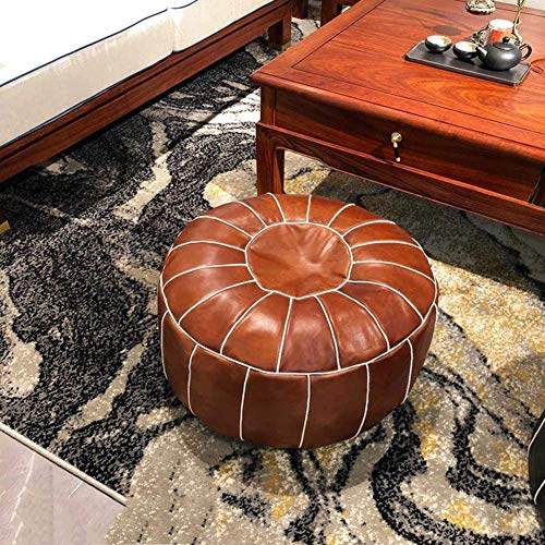 Collic Fußschemelder Leder Pouf Ottomane, Echtes Kuhladen -Leder Marokkanischer Pouf Großer Bodenkissen Handgefertigtes Bohnenbeutel Wohnzimmer Dekor Aufbewahrung/Braun/58*58*30Cm(23*23*12Inch)