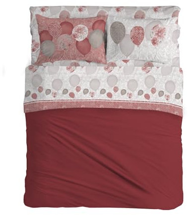PENSIERI DELICATI Completo Letto Matrimoniale 100% Cotone, Completo Lenzuola Matrimoniali 180x200 Comprensivo di Lenzuolo sotto, sopra e 2 Federe, Made in Italy, Fantasia Palloncini Rosso