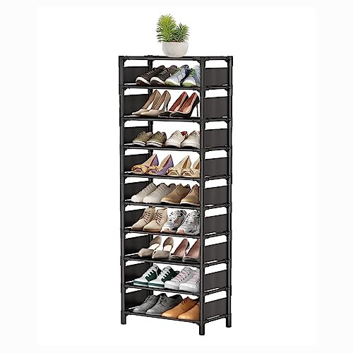Schuhregal 10-Stufe Schuhspeicher Organizer, robustes raumsparendes Regal hohe Schuhregale, bis zu 20-25 Paar schmale Schuhe Rack Ständer für Kleiderschlafzimmer, Badezimmer, Flur, unter Treppe, Außen