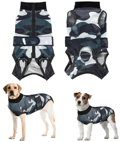 Eyein Hundebody Nach Op, Atmungsaktiver, weicher Einteiler für Hunde mit Reißverschluss und Gürtel zum Schutz von Wunden, E-Halsband Alternative für Haustiere (Camouflage, XXL)