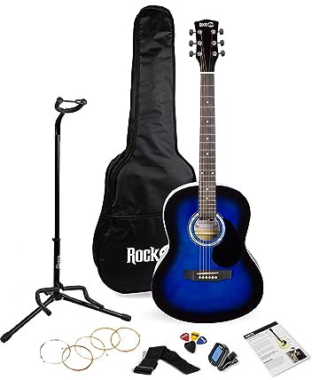 RockJam Akustikgitarren-Set mit Ständer, Gigbag, Stimmgerät, Plektrumhalter, Ersatzsaiten und Unterricht