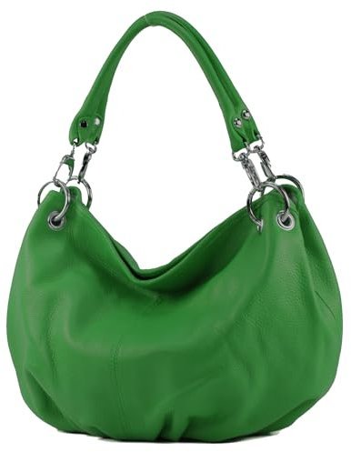 modamoda de IT40 Damen Leder/Nappaleder Schultertasche Hobo Bag handmade in Italy, Farbe:Blattgrün Leder