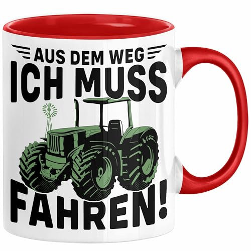 Traktor Trekker Tasse Geschenk Landwirt Bauer Geschenkidee Kaffee-Becher Kinder Aus Dem Weg Ich Muss Traktor Fahren (Rot)