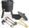 Utschak Feuerofen mit Gusseisen Topf flacher Boden mit Deckel 16 L Ø 44 cm Kazan Holzlöffel, Schaumlöffel für Plov 48 cm, Schöpfkelle für Plov 48 cm, Spachtel Учаг Uchag казан Kasan Oven (Set 6)