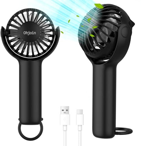 Ohjoin 2 IN 1 Mini Portable Handheld Fan with Keychain Stand, Personal Powerful Cooling Fan, Small Battery Operated Table Fan, Quiet Hand Fan, USB Rechargeable, Birthday Gifts for Men Women (Black)