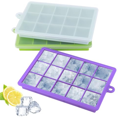 UNISOPH Eiswürfelform, 3er-Set, Eiswürfelbehälter Mit Deckel, Eiswürfelform Silikon Bpa-Frei, Eiswürfelform Mit 16 Fächern Geeignet Für Cocktails, Whiskey, Wein, Obst, Pürees, Eis, Eistee