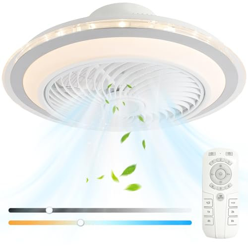 oxylops Ceiling Fan with Light, 20''Flush Mount Ceiling Fan with Dimmable Lights,Low Profile Ceiling Fans with 3 Speed, Timing for Bedroom, Living Room,Kitchen… (White)