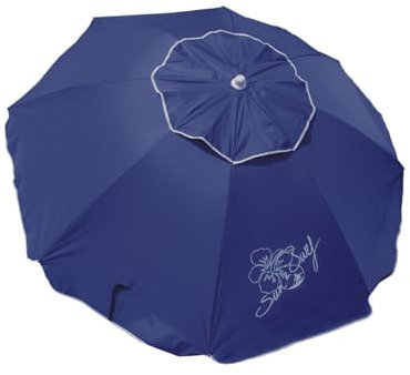 SUN & SURF Parasol de plage premium avec ventilation 180 cm, mât inclinable, pointe Twister et joint de double sécurité UPF 50+ UV, Bleu roi, 180 CM