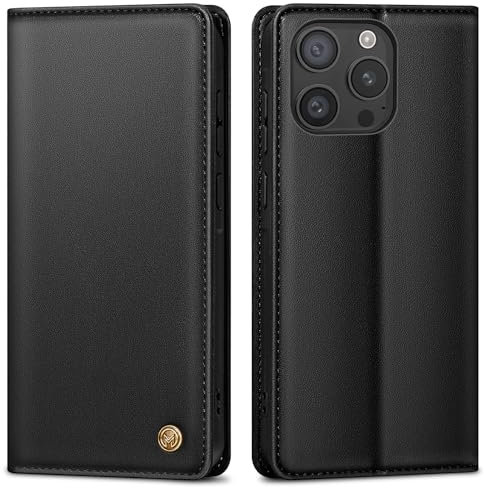 AIMOYU Handyhülle für iPhone 15 Pro Hülle,Premium Lederhülle Schutzhülle Tasche für iPhone 15 Pro Hülle Wallet Kartenfach Standfunktion Klappbar Flip Case für iPhone 15 Pro Hülle,Schwarz