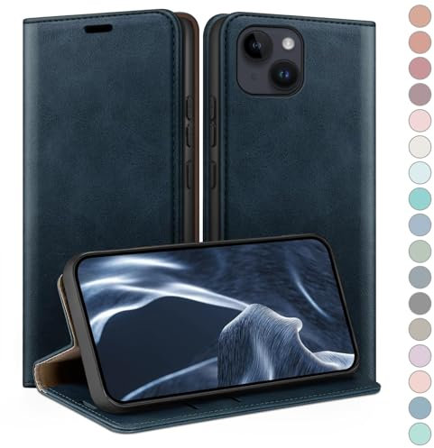 HUOUH for iPhone 15 6.1 Wallet case with RFID Blocking PU Leather,Flip Folio Book covers,Credit Card Holder Shockproof Phone case Women Men for Apple 15 case Dark Blue