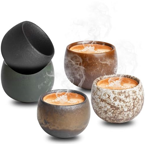 Juego de 5 tazas de espresso de 50 ml, de cerámica, de pared gruesa, sin asa, mini tazas de espresso ideal para expreso, moca, Ristretto, Macchiato