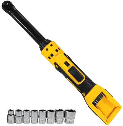 Cordless Ratchet Wrench Compatible with Dewalt 18V 20V, 3/8 Electric Ratchet, 80N.m LED Light Battery Ratchet with 7 Socket,1/4 Adapter(NO Battery)