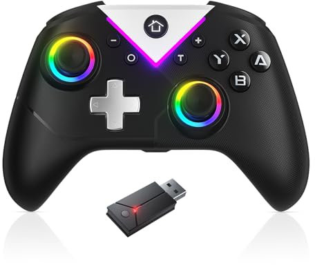 Lapezei PC Controller Wireless, Controller PC Gamepad with Dual Vibration, 2.4G Wireless Controller with 7 RGB Lights for PC Windows 11 10 8 7/Laptop/PS3/Android/Switch-Black