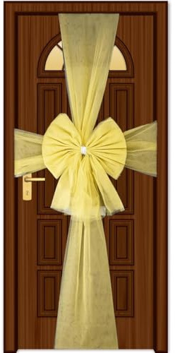 SHATCHI Pack of 2 Christmas Door Bow – Gold 7.5m Diamante Giant Bow Door Cover - Front Door Decorations for Xmas Wedding, Baby Shower Outside Home Decor