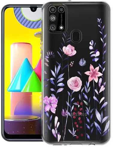 Pazpnoy Cover per Samsung Galaxy M31,Trasparente Ultra Sottile TPU Custodia,Silicone Cover con Modello Floreale,Donna Ragazza Antiurto Protettiva Case-3