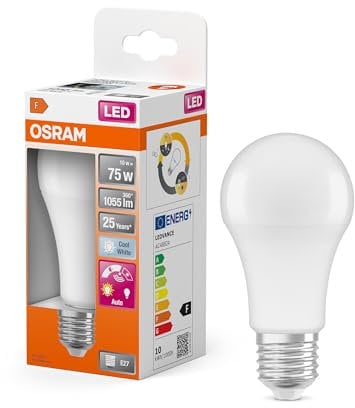 OSRAMLED Star Classic A 75 Lampe, 10W, 62mA, energiesparend, automatische Ausschaltung, sofort 100% Licht, keine Aufwärmzeit, automatische Anschaltung bei Dunkelheit, Kaltweiß