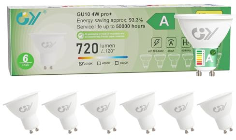 GY GU10 LED Warmweiss Lampe 4W 720 Lumen 3000K Warmweiß Glühbirnen, 60W lampe ersetzt, Abstrahlwinkel 110° Leuchtmittel, Nicht Dimmbar Energiesparlampe, 6er-Pack