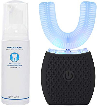 Cepillo de Dientes Ultrasónico Automático, Cepillo de Dientes Eléctrico con Limpieza 360°, Diseño en Forma de U, 4 Modos, Cepillo Blanqueador con Temporizador, para Adultos (Negro, 1)
