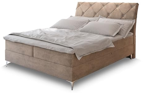 Masseno Boxspringbett Macon 160x200 cm Komplett-Set mit Matratze und Topper, Polsterbett mit Zwei Bettkästen -Beige, Aston 02