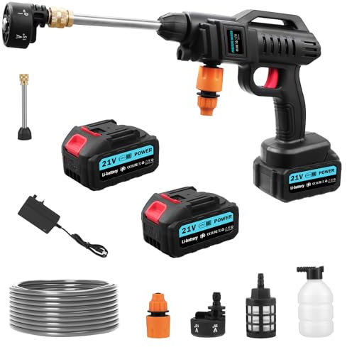 Ankishi Cordless Pressure Washer,21V 62 Bar Portable Pressure with 21V 2 * 2.4Ah Lithium battery,6-in-1 Adjustable Nozzle,5M Hose Pressure Cleaner for Washing Cars/Floor/Garden Cleaning & Watering