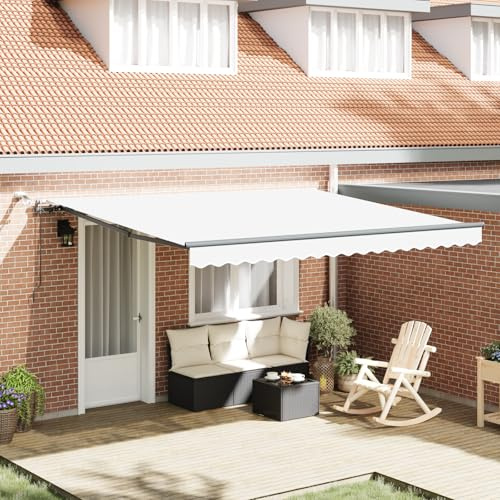 Youuihom Automatische Einziehbare Markise Weiß 400x350 cm mit LED Beleuchtung Robuste Gelenkarmmarkise aus Polyestergewebe für Terrasse Garten und Balkon