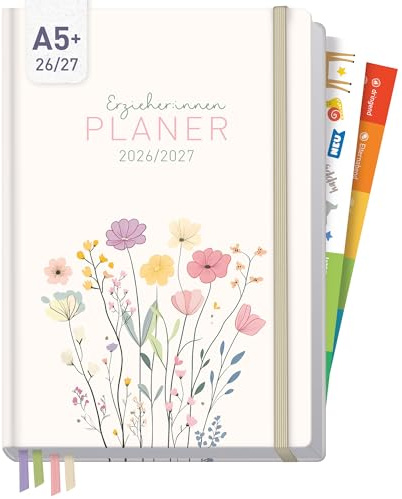 Häfft® Erzieher-Planer 2026/2027 Kita-Planer A5 Flower Joy | Pädagogischer Wochenplaner für Erzieherinnen, Stickern & 4 Lesebändchen und Kunstleder-Einband von Aug 2026 bis Aug 2027