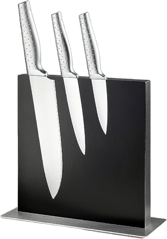 Trhillsbrad Bloc à couteaux magnétique en acier inoxydable - Porte-couteaux magnétique double face - Noir - Organiseur de couteaux sur pied pour comptoir de cuisine