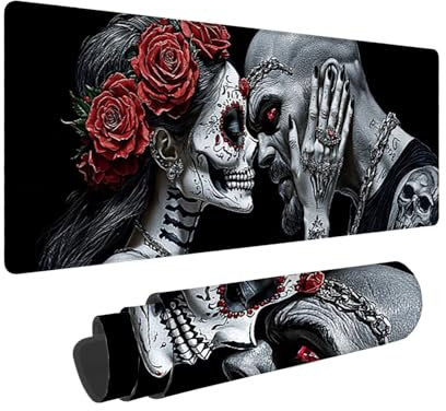 Tapis de Souris de Jeu, 900 x 300 mm XXL Tapis Souris Gaming Grand, Antidérapant Étanche, Extended Long Clavier Mouse Pad, Accessoire Bureau, pour Gamer, Ordinateur, PC, Cadeaux (Skull Couple) X-485