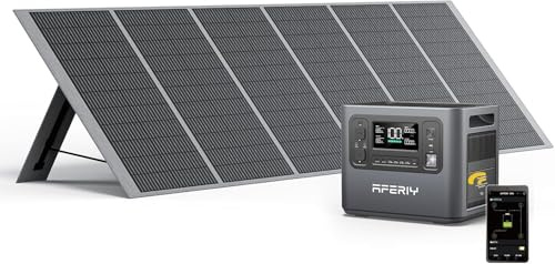 AFERIY Generatore Elettrico Portatile 2400W con Pannello Solare da 400W, Batteria Nomade LiFePO4 2048Wh, Ricarica In 1,5H, Presa Ue 220-240V, Funzione UPS, Per Campeggio, Casa, Ufficio
