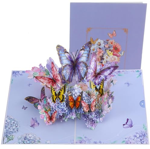ZYEKIU Pop Up Karte Schmetterlinge mit Blumen Weihnachtskarten Süße | Schöne Geburtstagskarte Premium Karte Geburtstag Weihnachtskarten mit Umschlag Set für Frau Beste Freundin (Hellblau)