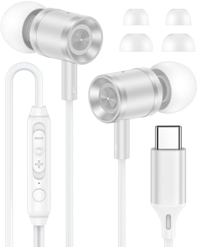 USB C Headphones for Samsung Wired Earphones USB C with Mic & Volume | In Ear Wired Earbuds Type C Headphones for iPhone 17 16 15 iPad Pro Galaxy S25 S24 S23 S22 S21 A17 A56 A36 Google Pixel 10