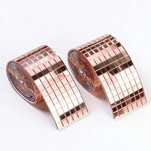 Mosaikfliesen Selbstklebend, Roségold, 3200 Stück, 5x5mm Mini Spiegel | Glas, Discokugel Aufkleber, Für KTV, Wanddekoration