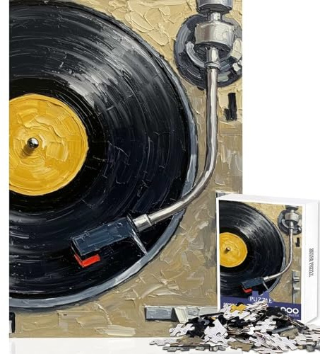 Puzzle 1000 pièces Tourne-Disque Peinture à l'huile Jeu de réflexion Cadeau pour Femme Jouet de décoration intérieure avec pièces de Formes aléatoires Parfaitement emboîtables (50x75cm)