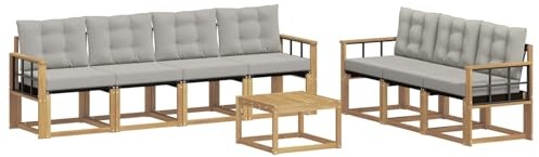 vidaXL Outdoor-Sofagarnitur mit Kissen 8 pcs Weiß und Hellgrau, Moderner Garten-Sofa, strapazierfähiges Outdoor-Sektionen-Set, bequemes Terrassenmöbel, ideal zum Entspannen