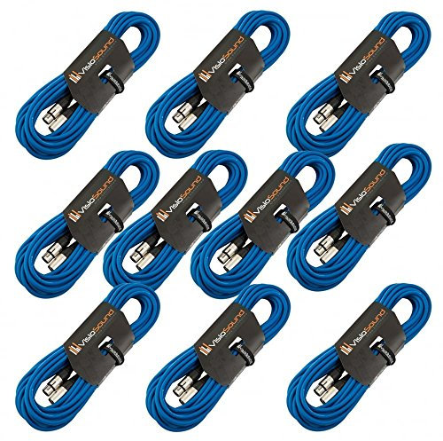 10 x 10m Male to Female XLR Mic Leads/Balanced Microphone Cables / 8 Colours / 10 Pack Blue