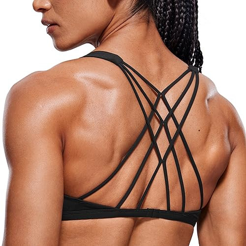CRZ YOGA Damen Spaghetti Sport BH Gekreuzt Rücken Croptop Ohne Bügel Abnehmbare Gepolstert Yoga Bra Schwarz M