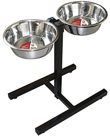 ICA CAR2210 Comedero Doble de Acero Inoxidable Regulable para Perros, Altura Máxima 40cm, Comederos de 1,9L
