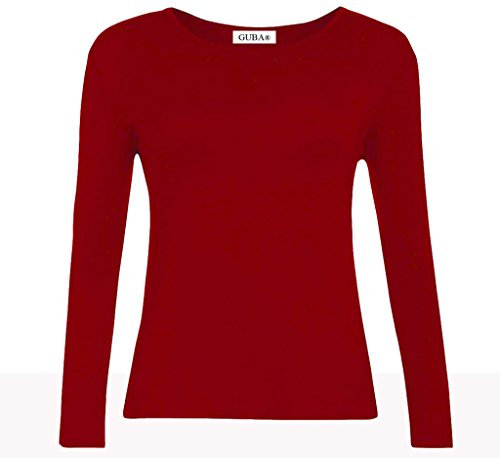GUBA® Girls T Shirt Long Sleeve Top Kids Plain Basic Uniform T-Shirt Crew Neck Tee Size 5-13 Years (13 Years, Red)
