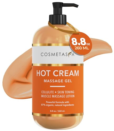 Cosmetasa Cellulite Hot Cream- 87% Organic Cellulite Cream - Natural Sweat Massage Gel for Stomach, Abdomen, Belly, Sore Joints, Muscles, Workout (8.8 oz)