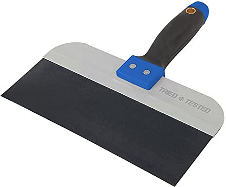 Tried + Tested - Hardened Steel Taping Knife 250mm - Flexible Hollow Grain Blade with Soft Grip Handle for Dry Walling - Black + Blue
