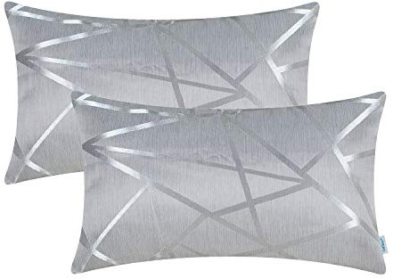 CaliTime Kissenbezüge Kissenhülle Packung mit 2 Kissenbezug Dekokissen für Couch Sofa Home Decor Modern Shining & Dull Contrast Dreiecke Abstrakte Linien Geometrisch 30cm x 50cm Silbergrau