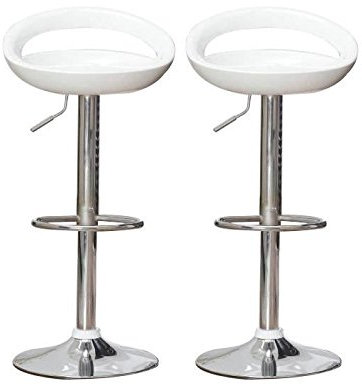 YIFAA Tabouret de Bar Lot de 2 en ABS Plastique,Hauteur Réglable avec Repose-Pieds Chromés (2-Blanc)