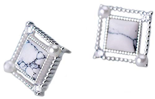 Helen de Lete S925 Sterling Silber Quadratischer Marmor Ohrring