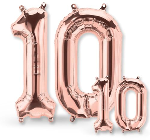 FUNXGO® folienballon 10 Rosegold - 2 Stück - 42 & 17- Luftballon Zahl 10 - Zahlen Ballon 10 Deko - zum 10. Geburtstag, Hochzeit, Jubiläum, Fest, Party Dekoration -100cm & 38cm- Ballon 10 Rosegold
