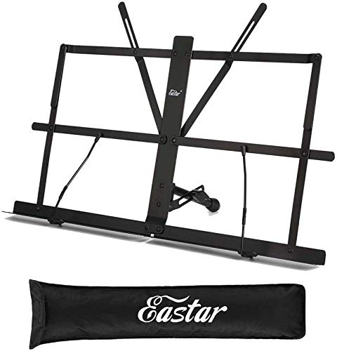 Eastar Tabletop Music Stand for Sheet Music ESMF-3, Table Top Desktop Book Stand Folding Portable Sheet Music Stand Adjustable Travel Music Holder Lightweight with Carrying Bag, Black
