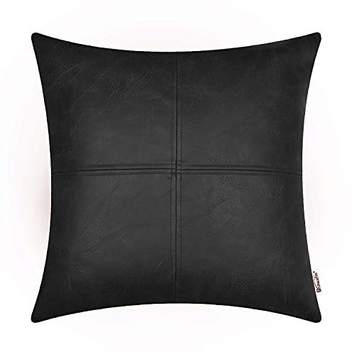 BRAWARM Hochwertiger Kissenbezug für Sofa, Couch, Heimdekoration, einfarbig, luxuriöses Kunstleder, handgenäht, 45cm x 45cm Schwarz