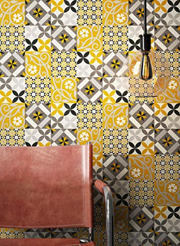 NEWROOM Tapete Gelb Vliestapete Fliesen - Fliesentapete Orientalisch Weiß Schwarz Mosaik Kacheln Fliesenoptik Grafisch Beton-Optik Mustertapete inkl. Tapezier-Ratgeber