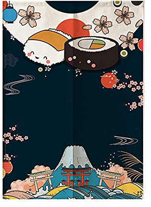 Hiseng Japanese Noren Curtain Long Type Door Tapestry for Home Decoration, Bedroom Kitchen Restaurant Bathroom Doorway Curtain, Toilet Partition Hanging Curtain (Rice ball,80x150cm)