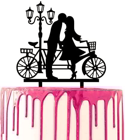CARISPIBET Tortenaufsatz Bräutigam und Braut küssen unter einer Lampe, Kuchendekorativ mit Acryl-Silhouette, Tandem-Fahrrad, Verlobung, Party, Jahrestag, Hochzeitstorte, dekorativ